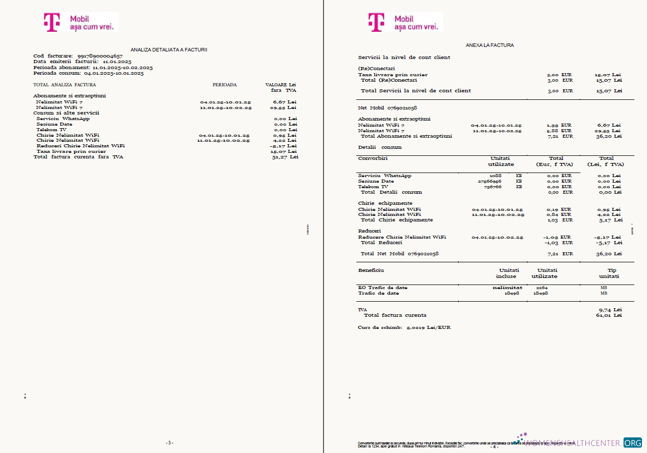 download Romania T Mobile utility bill template in Word and PDF formats, 4 pages, 3 4 pages PDF template